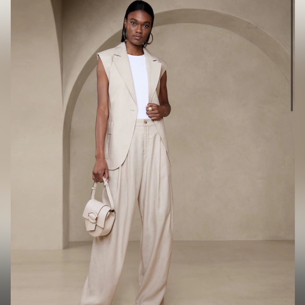 BANANA REPUBLIC LENA WIDE-LEG LINEN-BLEND PANT IN CREAM NWT